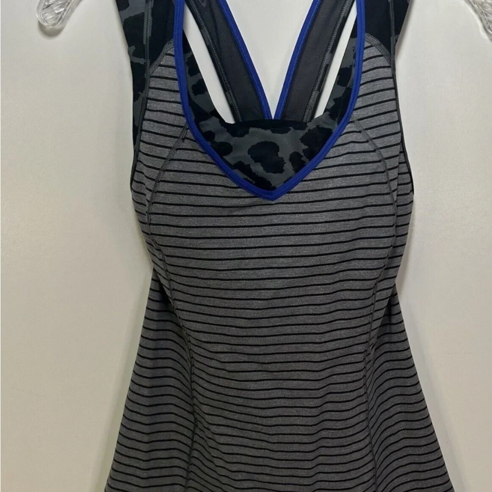 Lululemon super sport tank parallel stripe heather slate black cheetah print 4